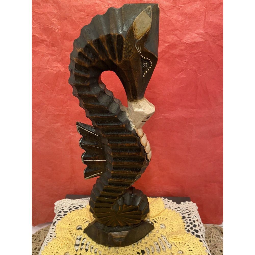 Handmade Wooden Shabby Chic Seahorse Ornament Painted Beach Sculpture Home Decor